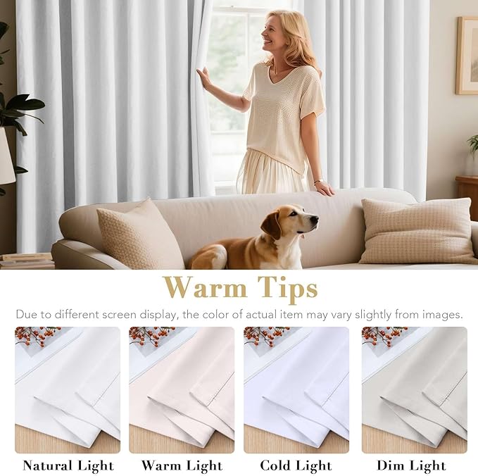 H.VERSAILTEX White Curtains 96 inches Long Window Treatment Panels/Drapes (Set of 2)