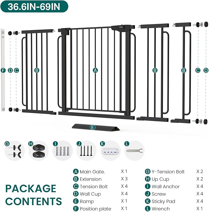 Cumbor Extra Wide Baby Gate, 36.6-69" Walk-Through Dog Gate