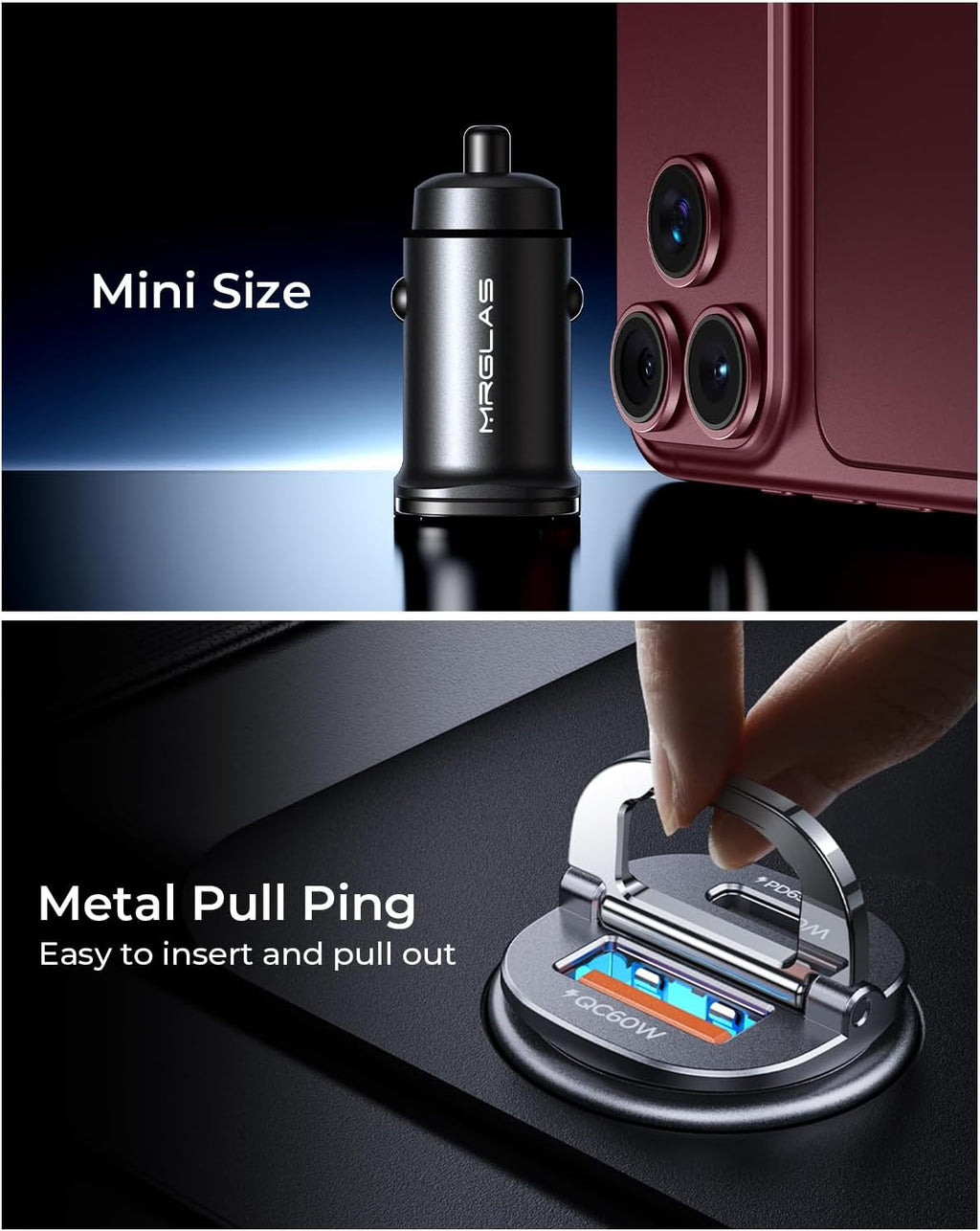 MRGLAS [2-Pack] 125W USB C Car Charger, USB C Car Adapter Fast Charging