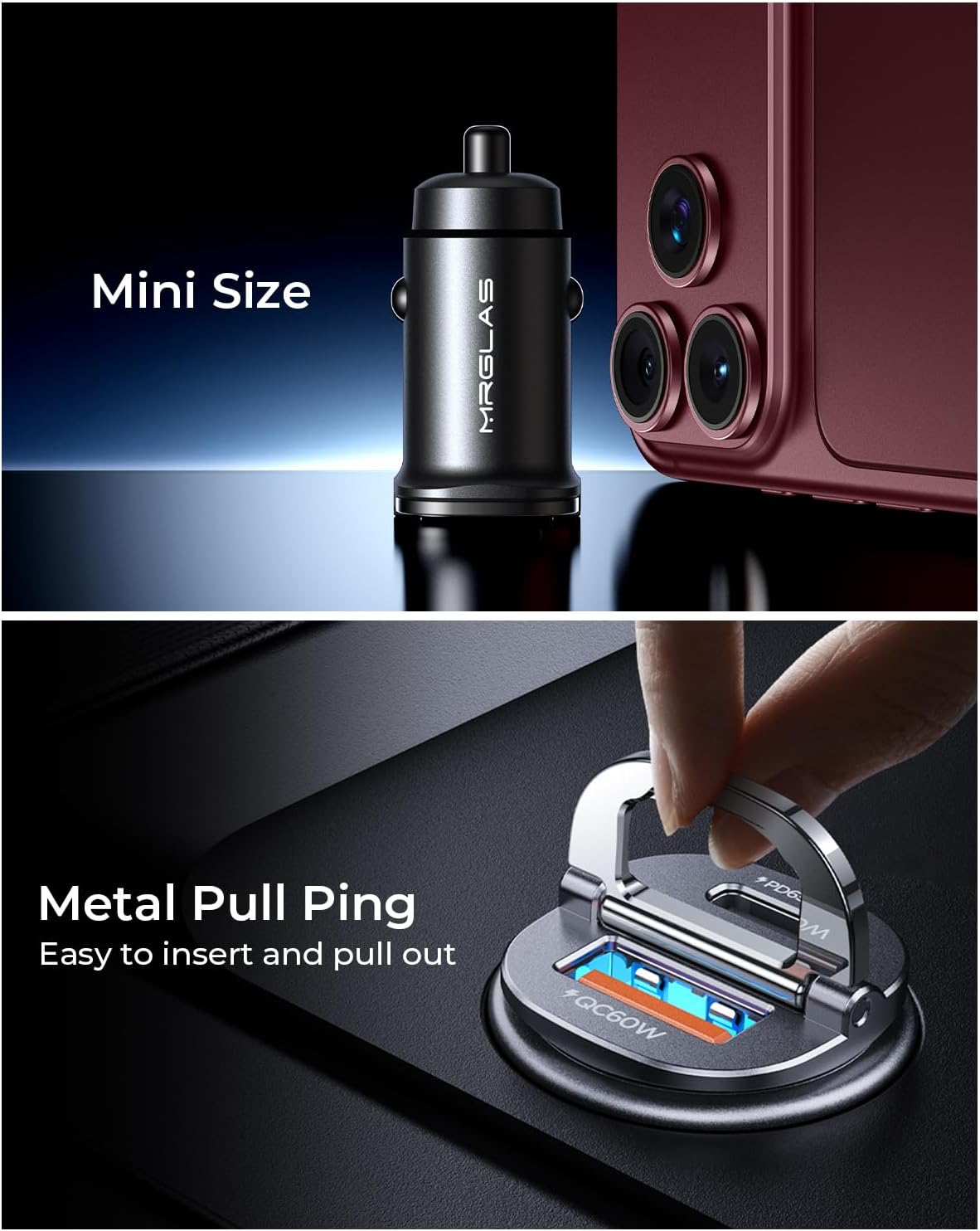 MRGLAS [2-Pack] 125W USB C Car Charger, USB C Car Adapter Fast Charging