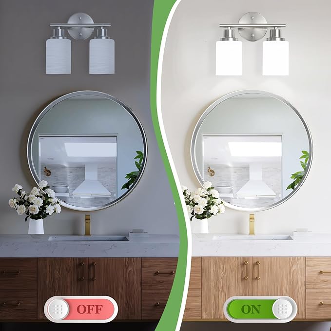 Guliaofo 2-Light Vanity Lights, Brushed Nickel Bathroom Light Fixture