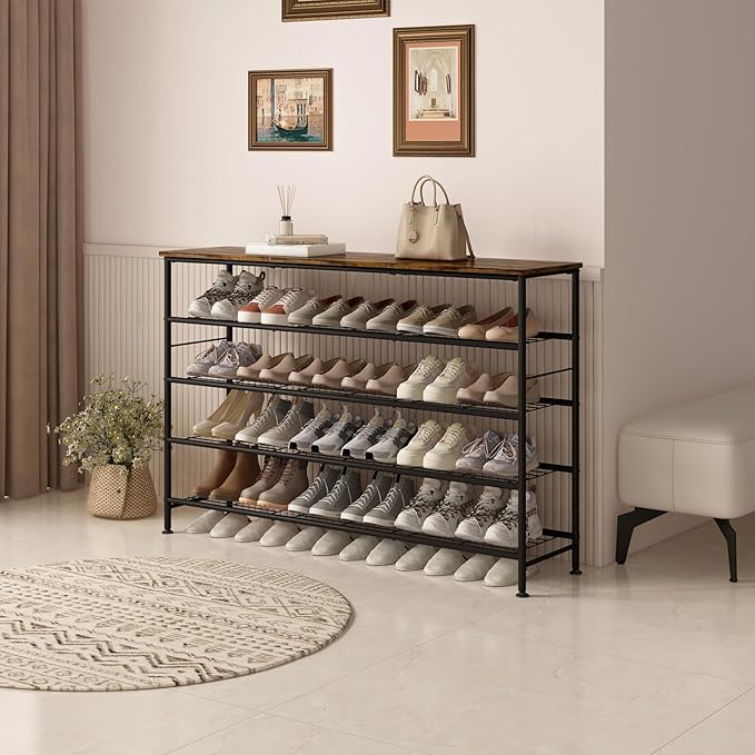 SUOERNUO Shoe Rack 5 Tier Shoe Storage Organizer Metal Mesh Shelves
