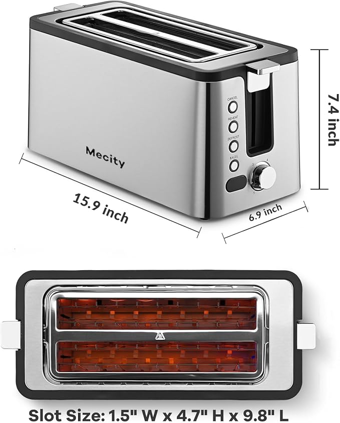 Mecity 4 Slice Toaster, Long Slot Toaster