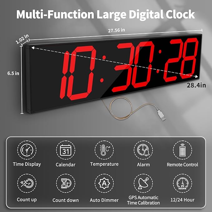 CHKOSDA 28.4''Large Digital Wall Clock, Automic Digital Clock