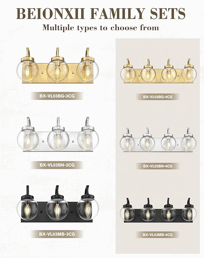 Beionxii Brushed Nickel Bathroom Light Fixtures, 3-Light Bathroom Vanity Light