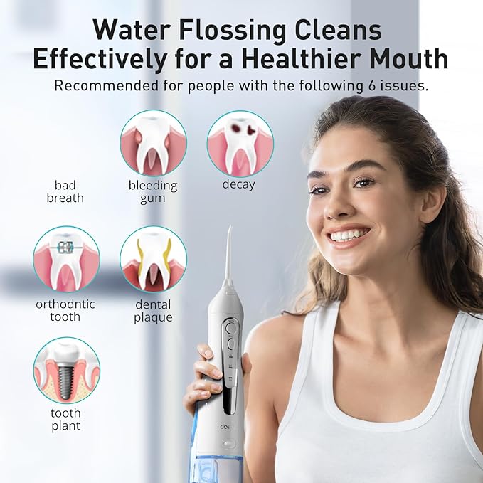 COSLUS Water Dental Flosser Teeth Pick: Portable Cordless Oral Irrigator 300ML