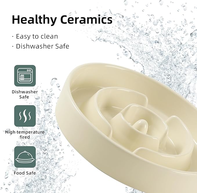 3.2 Cup Ceramic Raised Slow Feeder Dog Bowl Set, Elevated 8.2inch Bowl and