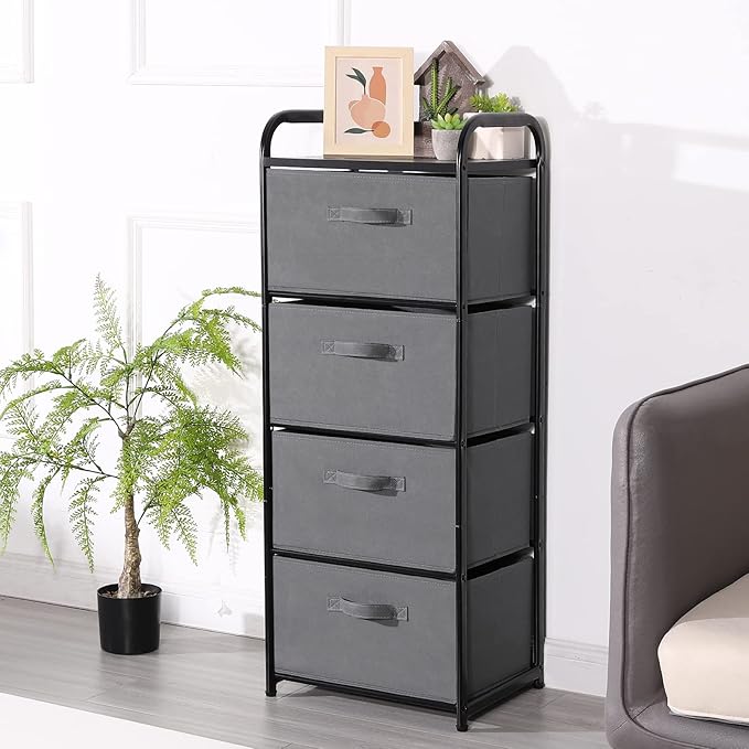 MAX Houser 4 Drawer Fabric Dresser Tall Storage Tower, Dresser Chest