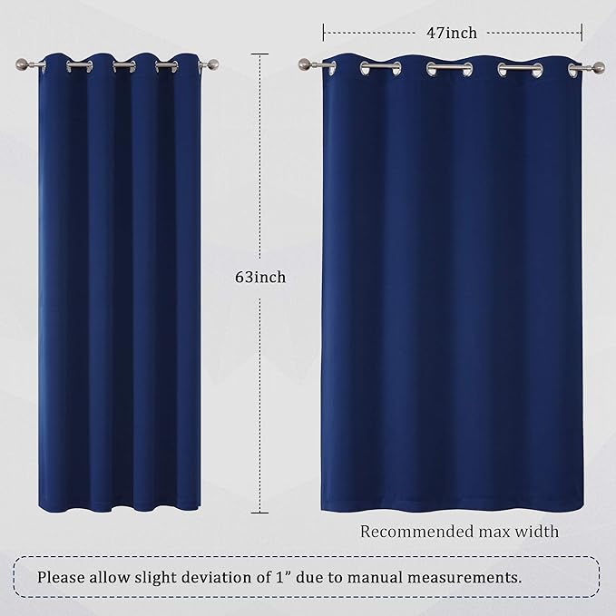 DUALIFE Navy Blue Blackout Curtains 63 Inch Length