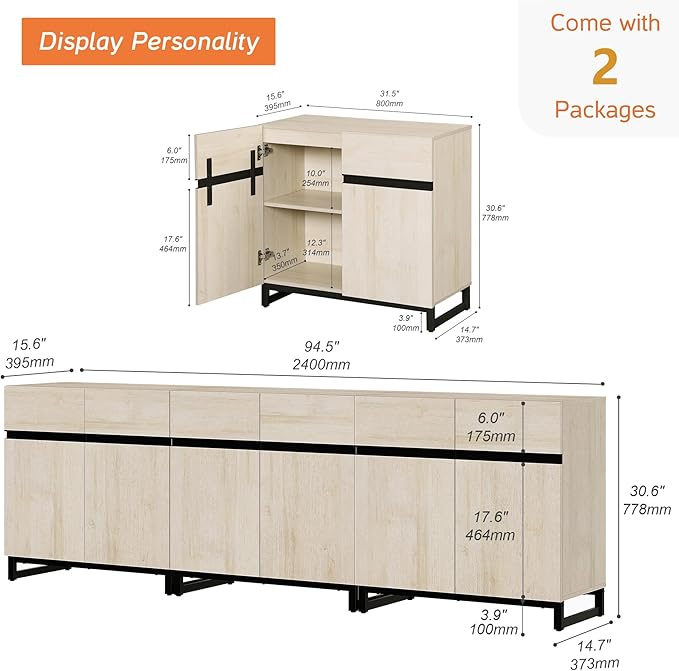 WAMPAT Modern TV Stand for TVs Up to 110 Inch, 3 in 1 Wood Entertainment Center