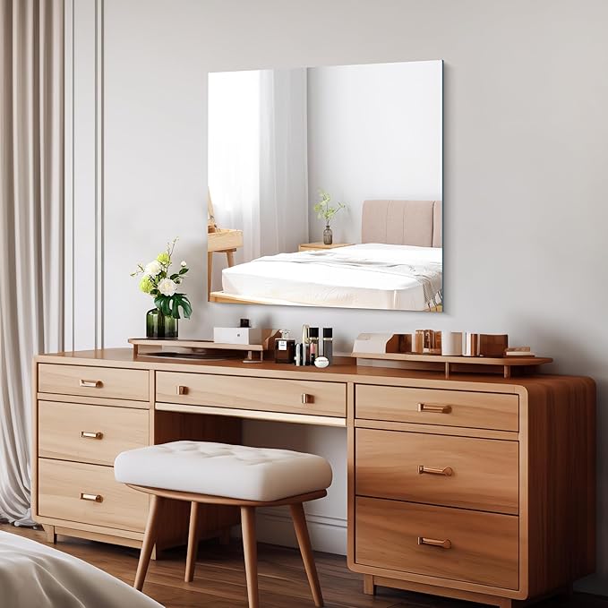 CILIBER 30x30 inch Frameless Bathroom Mirror, Square Frameless Mirrors