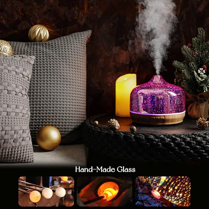 Porseme 500ml Essential Oil Diffuser 3D Glass Aromatherapy Ultrasonic Humidifier