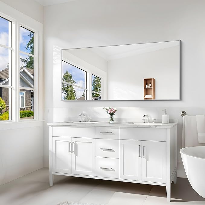 Silver Bathroom Mirror for Wall, 30x60 Inch Rectangle Mirrors