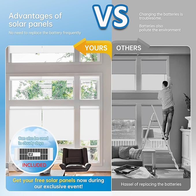 DENFOON Motorized Blinds with Remote, Thermal ElectricBlinds【Solar Panel】