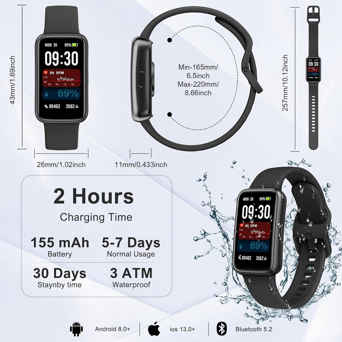 fitness tracker,smart watch with 24/7 heart rate blood, package contents