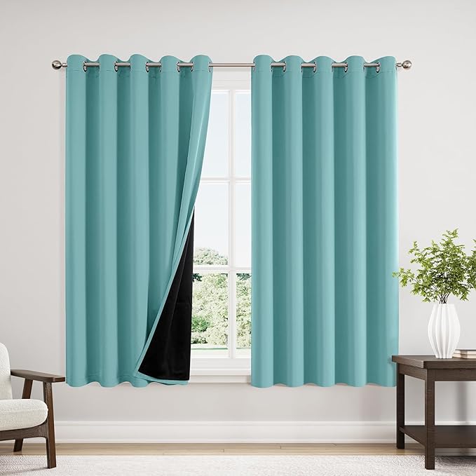 ChrisDowa 100% Blackout Curtains 63 inch Long