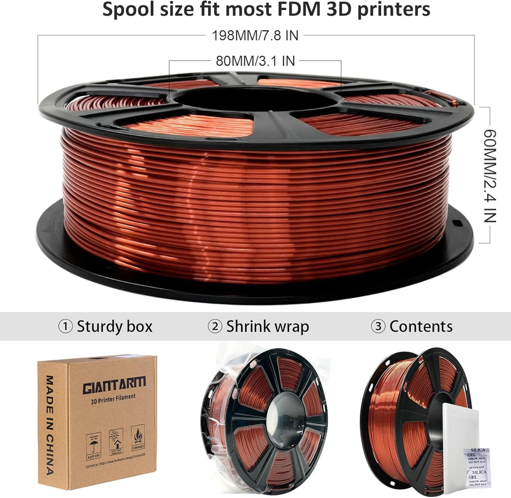 GIANTARM Silk 3D Printer Filament 1.75mm Metallic Copper PLA 2kg