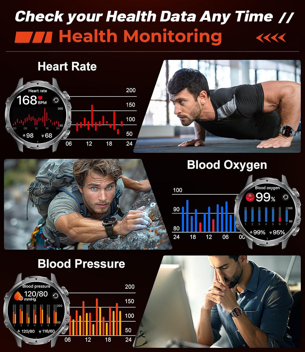 military smart watch for men, 1.85'' hd large on a desk or shelf