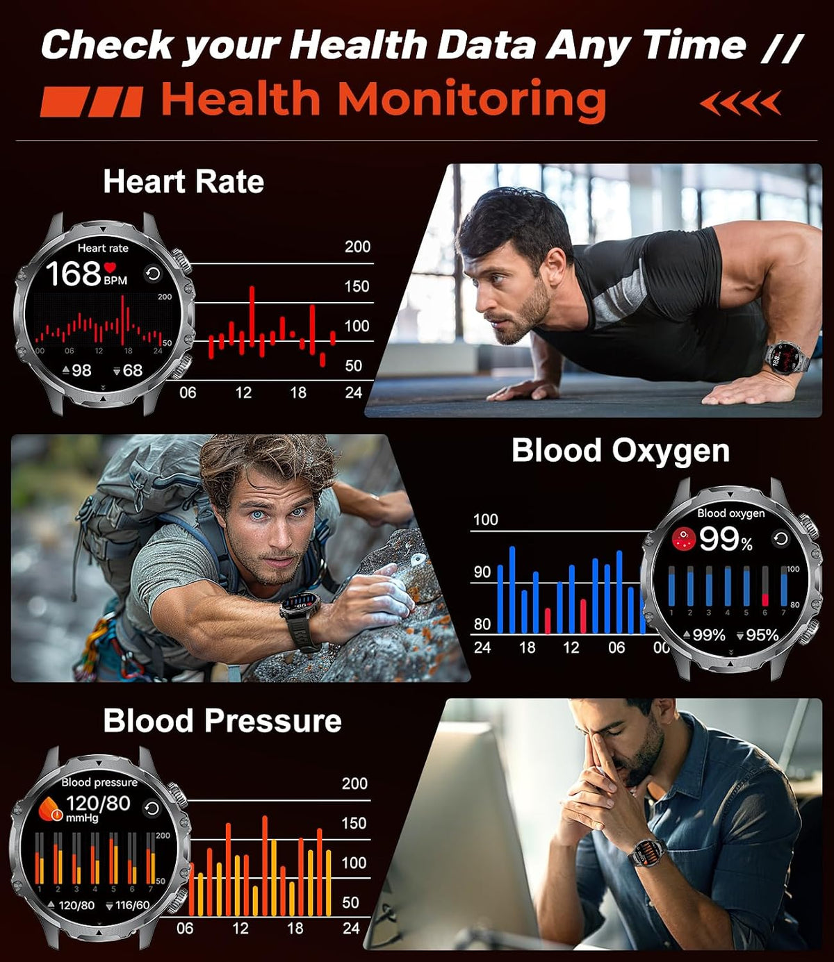 military smart watch for men, 1.85'' hd large on a desk or shelf