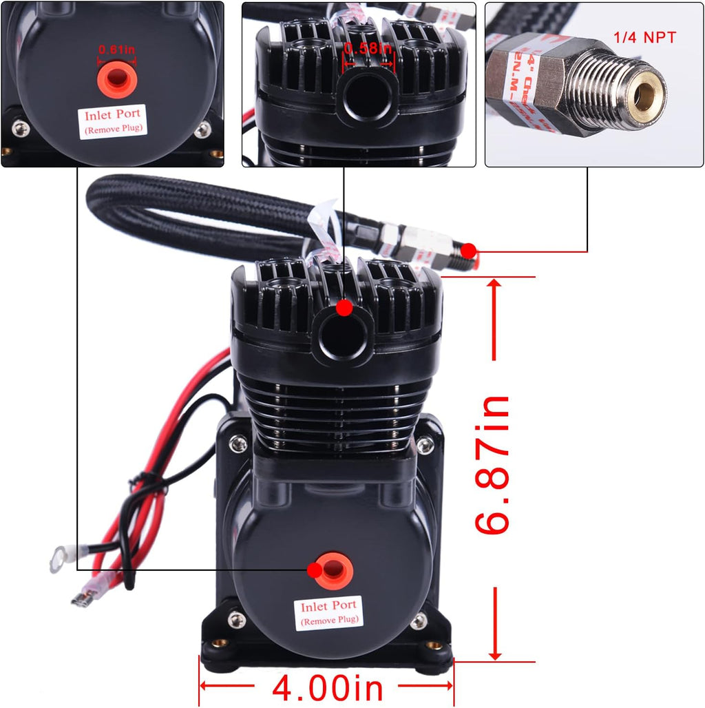 3 Gallon Air Tank with 200PSI Air Compressor for Suspension/Air Ride/Bag/Car Train Truck Horn Aluminum 12 Liter Compressed air Storage Tank Onboard System Air Suspension Compressor Kit