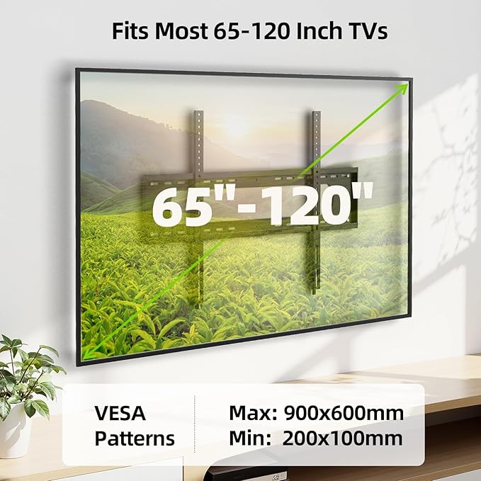USX MOUNT Fixed TV Wall Mount for 65-120 inch Flat TVs up to 220 Lbs, Low