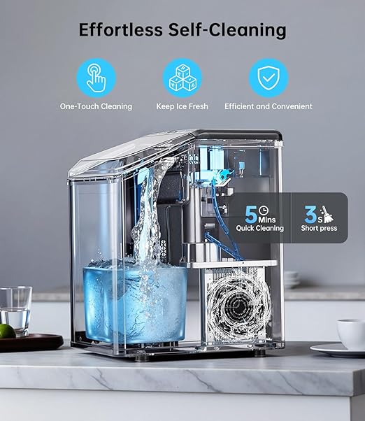 Ice Maker Nugget Countertop 40LBS Pebble Ice Machine, Quick Ice Making