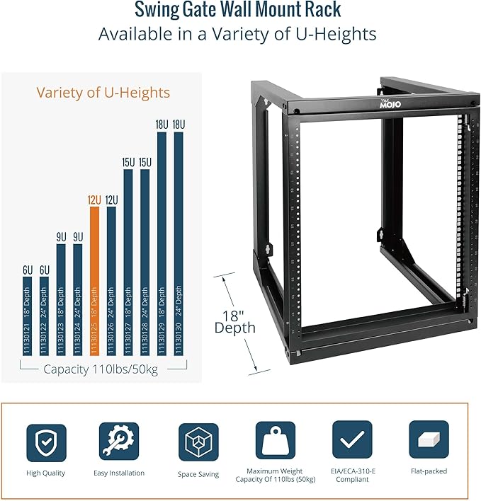 Tecmojo 12U Wall Mount Server Rack, Open Frame Network Rack