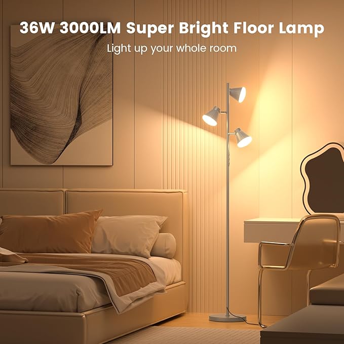 SIBRILLE 36W LED Tree Floor Lamp, Dimmable Tall Standing Lamp