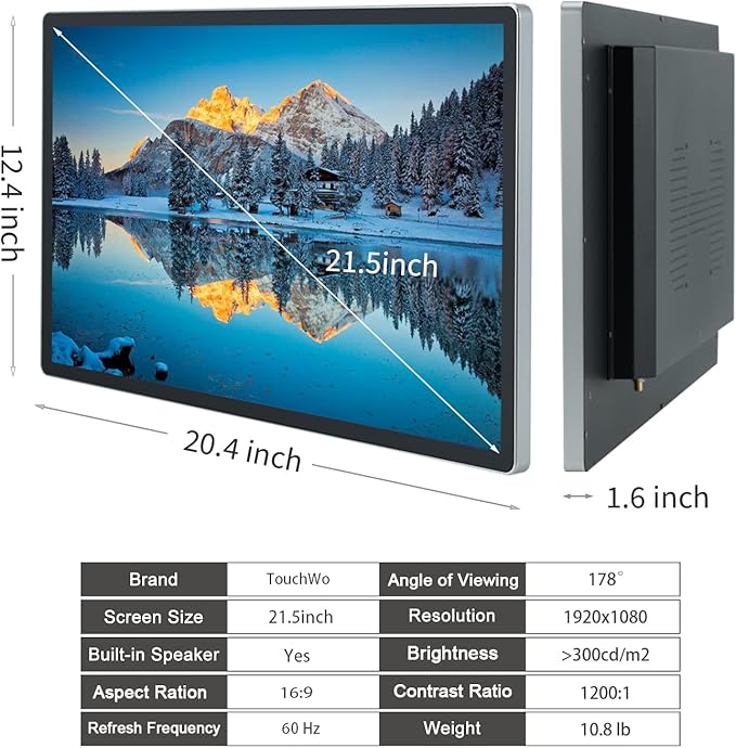 TouchWo 21.5 inch Android 14 Touchscreen Monitor Tablet, 16:9 FHD 1080P