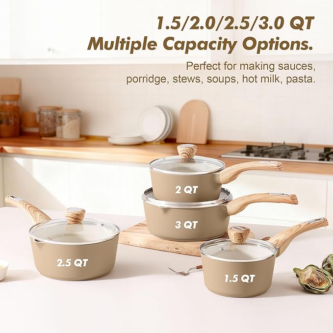 SENSARTE 2.0 & 3.0 Quart Ceramic Sauce Pan Sets