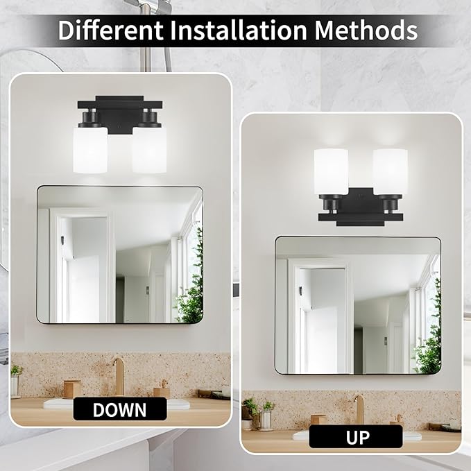 DIKAIDA Bathroom Light Fixtures Over Mirror, 2-Light Modern Matte Black Vanity