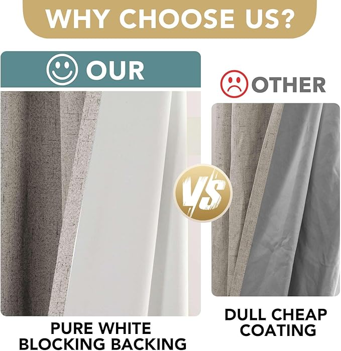 H.VERSAILTEX Primitive Linen Curtains 100% Blackout Curtain Drapes Burlap