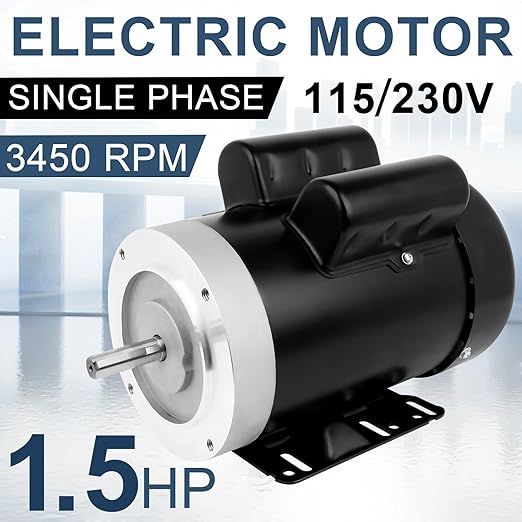 1.5HP Electric Motor 3450RPM Reversible Single Phase 56C Frame General Purpose