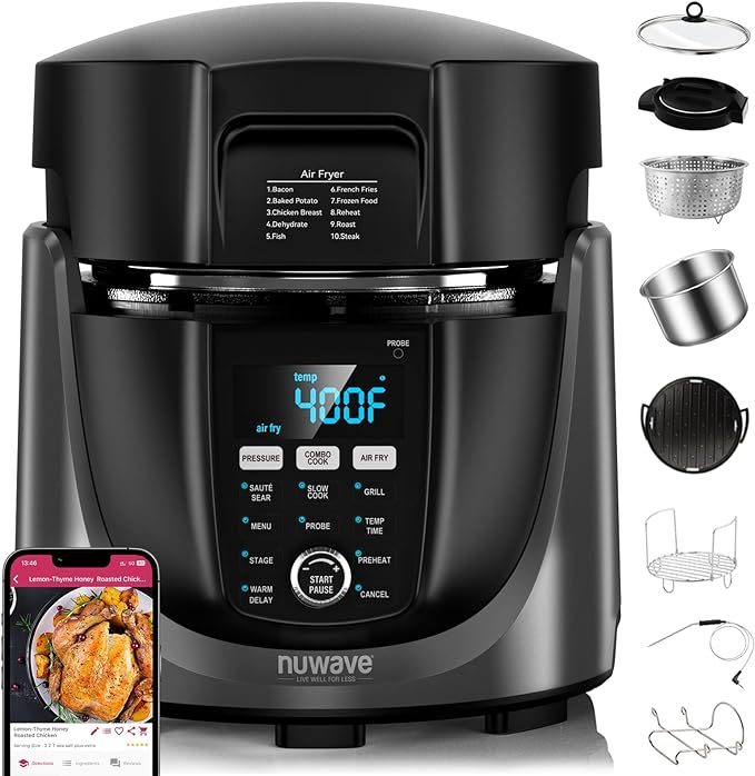 Nuwave Duet Electric Pressure Cooker & Air Fryer Combo, 450 IN 1 Slow Cooker &