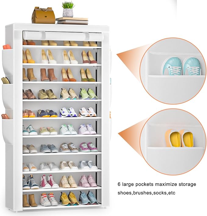 OYREL Shoe Rack 10Tier Large Capacity 50-56Pairs Beautiful Tall Shoe Shelf Free
