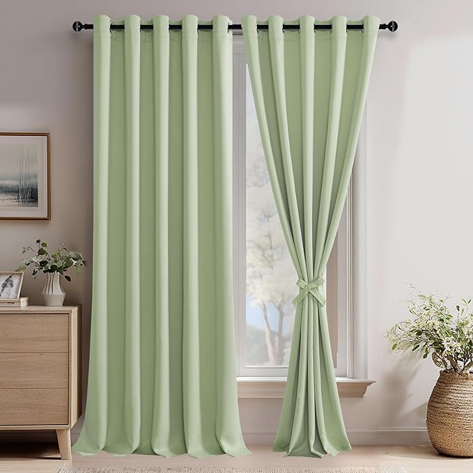 JIUZHEN Light Green Blackout Curtains (Set of 2)