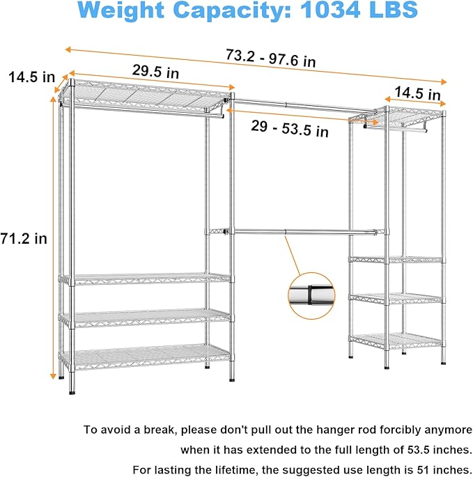 Ulif E11 Heavy-Duty Garment Rack, Metal Freestanding Clothes Rack and Closet