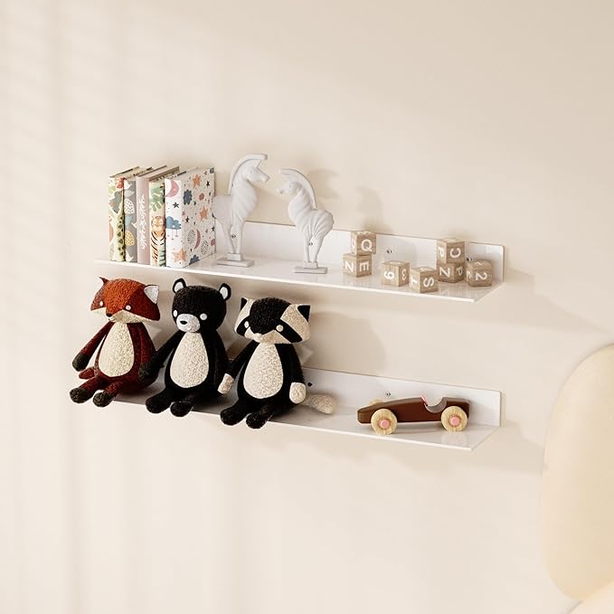 30 Inch White Floating Shelves for Wall Décor, Acrylic Storage Wall Shelf Holder (2 Pack)