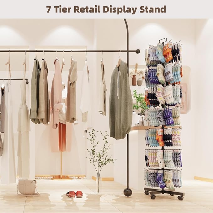 YEOOE Retail Display Racks 7 Tier Spinning Display Stand, Movable Shop Spinner