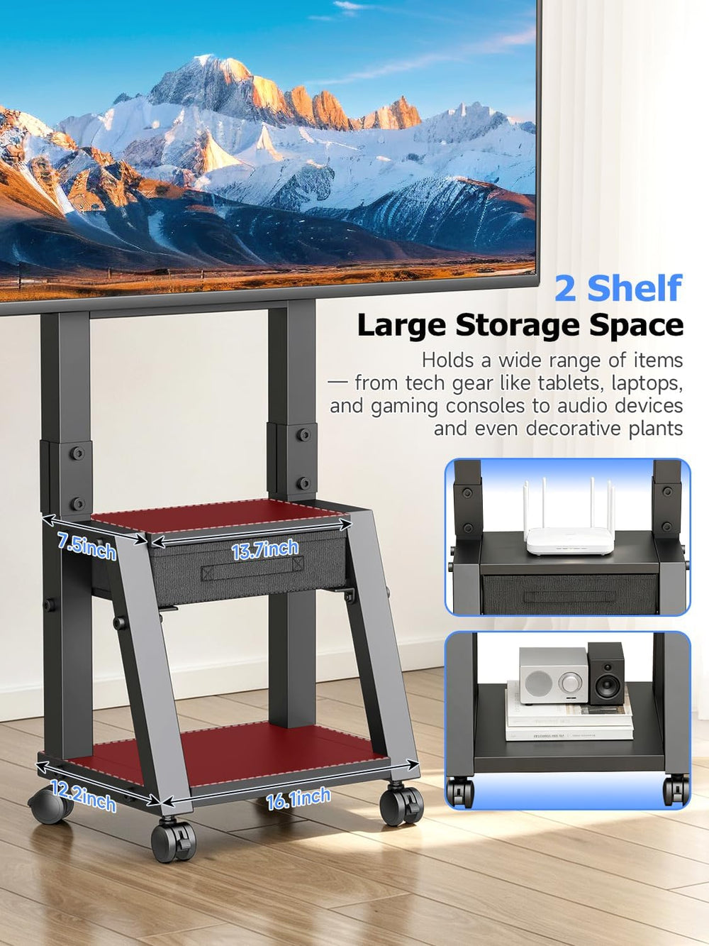 Suptek Mobile TV Cart with Storage Drawer for 32-75 inch Flat/Curved TVs