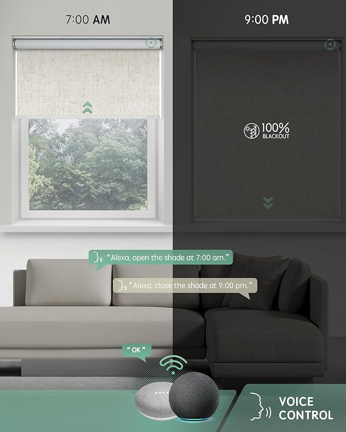 Yoolax Motorized Blinds with Remote, Automatic Roller Shades Compatible with