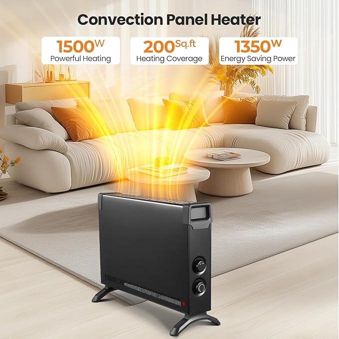 Convection Panel Heater, 1500W Freestanding Portable Space Heater Quick Heat