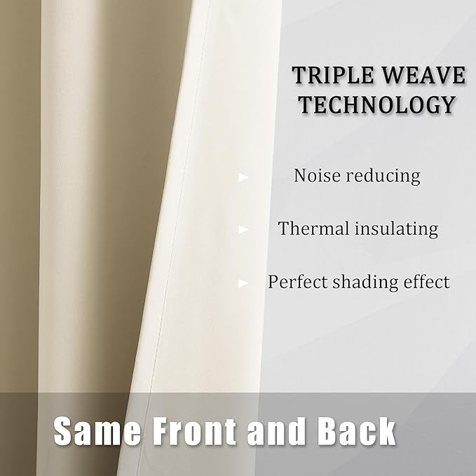 DUALIFE 96 Inch Length Cream Beige Curtains Blackout Window Drapes