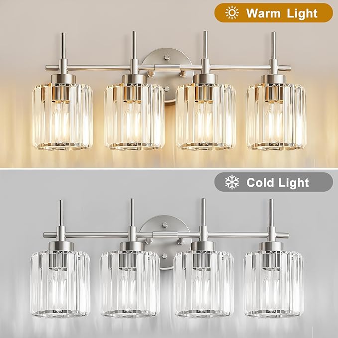 EJIAXIN Crystal Bathroom Vanity Lights, 4 Light Bath Mirror Light Brushed