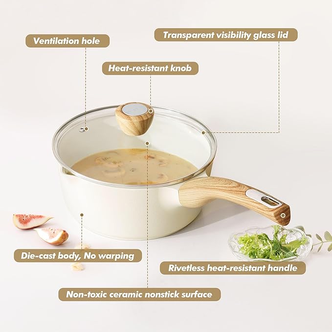 SENSARTE 1.5 & 2.5 Quart Ceramic Sauce Pan Sets