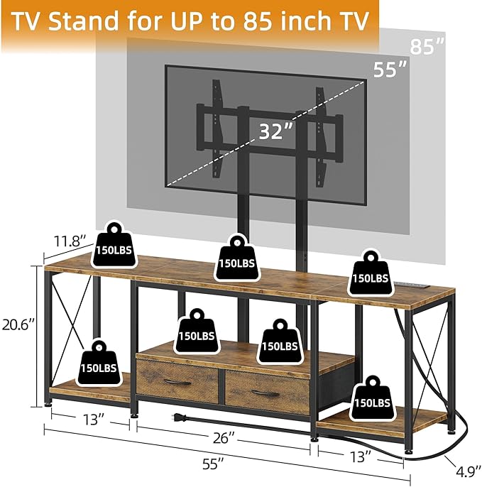 GYIIYUO LED TV Stand with Mount and Power Outlet & Fabric Drawers