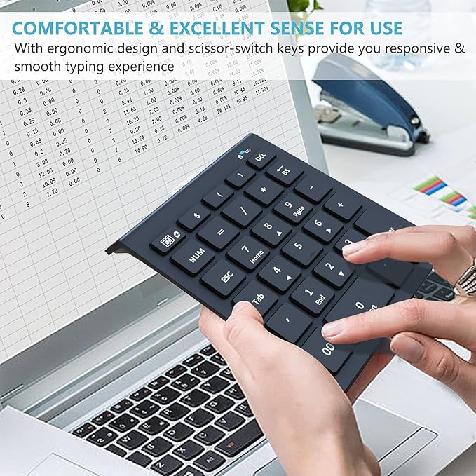 Lekvey Bluetooth Number Pad for Laptop, Wireless Numeric keypad, 28 Keys Numpad