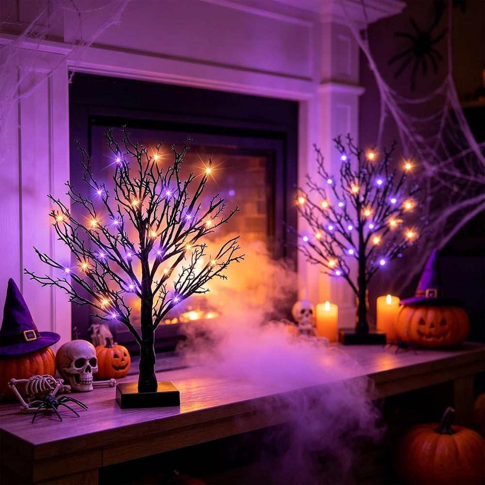 Halloween Decor Indoor, 2 Pack 24 Inch Black Halloween Tree Set, 48 Orange &a...