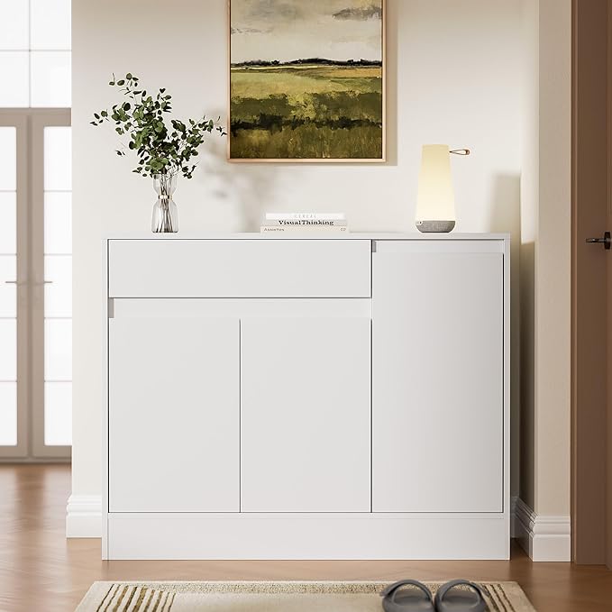 Shoe Cabinet Storage with 3 Doors, Freestanding Shoe Cabinet with Drawer &