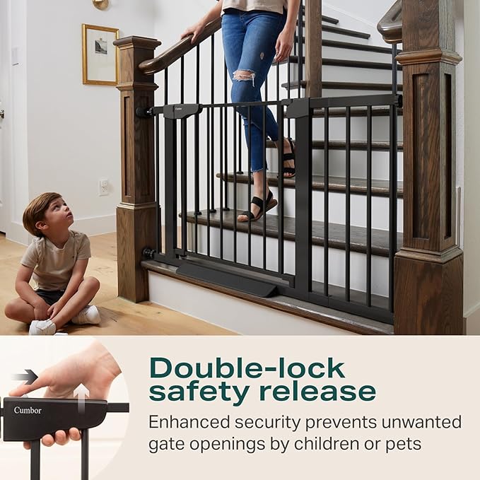 Cumbor 29.7-46" Baby Gate for Stairs, Mom's Choice Awards Winner-Auto Close Dog